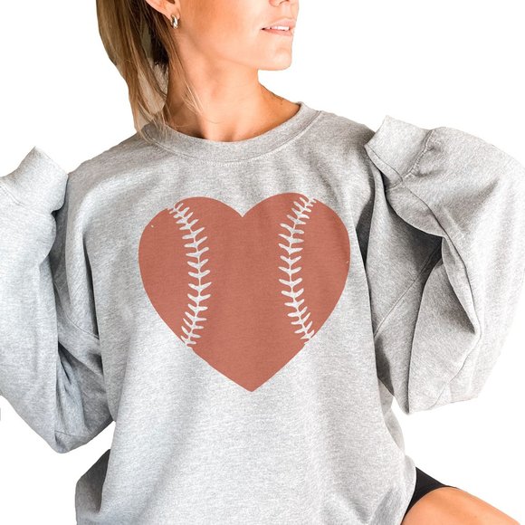 Baseball Heart Sweatshirt Cute Heart Sweater Gifts for Her Mom Gift Sports Shirt - Picture 1 of 2